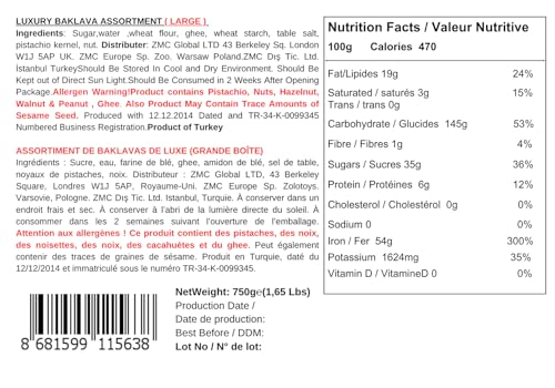 Mughe Gourmet Luxus Baklava Gebäck-Geschenkbox - Frische Türkische Pistazien Baklawa Süßigkeiten - 750g doppelt geschichtet- Perfekt für Weihnachten, Geburtstag, Vatertag - Dessertkorb Geschenke