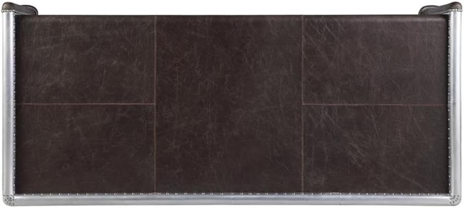 Acme Brancaster Desk in Distress Chocolate Top Grain Leather and Aluminum