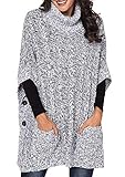 Yingkis Women's Poncho Sweater Turtle Cowl Neck Batwing Sleeve Pullover Sweaters with Pockets,Grey