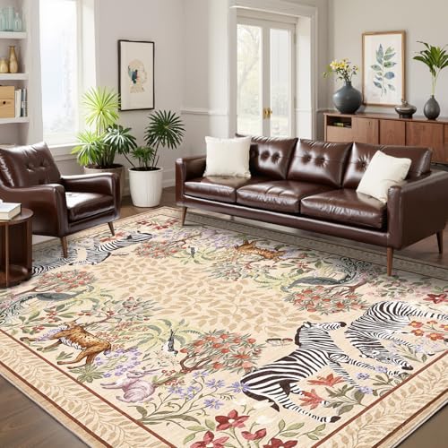 GarveeHome Zebra Taupe Washable Rugs 5x7 for Playroom