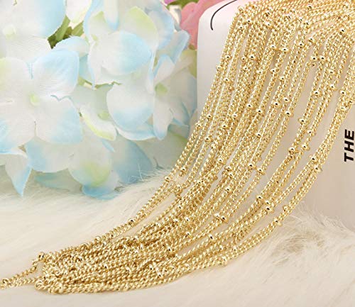Wholesale 12Pcs Gold Plated Solid Brass Satellite Beaded Curb Thin Chain Necklace Bulk For Jewelry Making (18 Inch(1.5Mm)) #TOP3