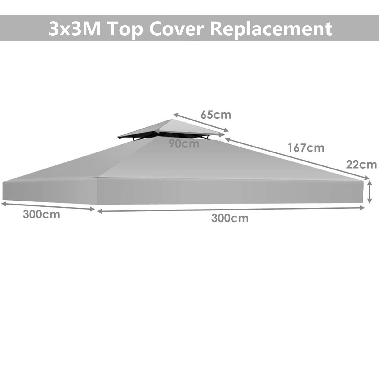 Fiqops Vervangend dak voor paviljoen, 3 x 3 m, paviljoendak, dubbel dak, waterdicht materiaal, beige, dakzeil, schoorsteenafvoer, partytent, dak, reservehoes, paviljoenafdekking