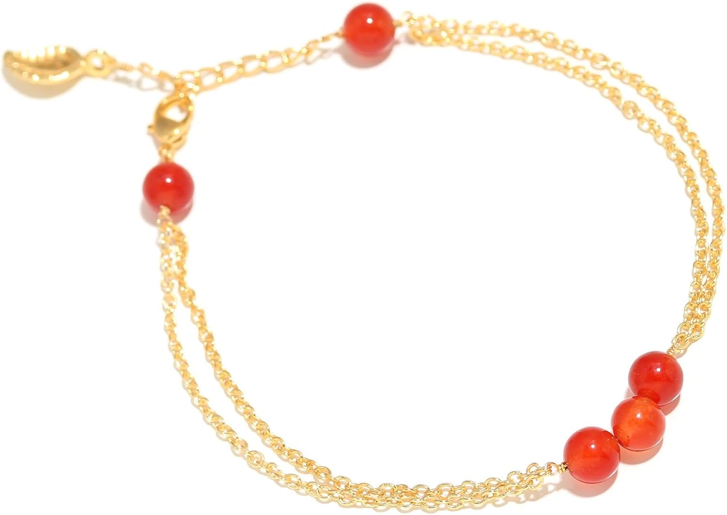 POSHPENDANT Handmade Natural Stone Bead Bracelets for Women – Dual Chain Design – 6mm Natural Stone Beads on Adjustable Gold Brass Chain – Spiritual Energy Jewelry (Multiple Variations)