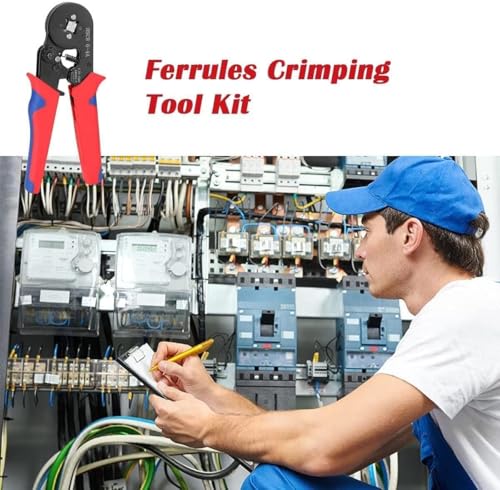 Image of Wire Crimping Tool Kit Meshiv Ferrule Crimping Plier Terminals Ferrule Wire Coppernector & Crimper Plier Self Adjusting Electrician Ratchet (Wire Crimper)