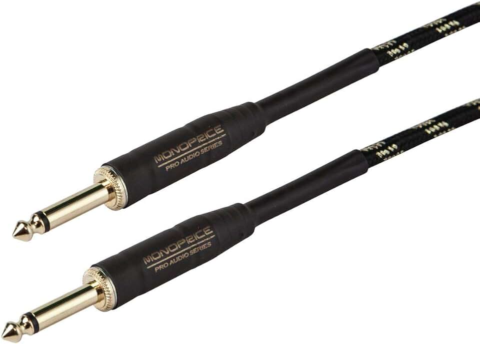Monoprice 1/4-Inch TS Male to 1/4-Inch TS Male Instrument Cable Cord - 10 Feet - Black, 20AWG, Braided Jacket, Gold Plated - Cloth Series