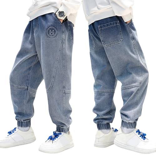 Tween Boys Baggy Jeans, Kids Casual Denim Pants with Alphabet Embroidered Pockets, Trendy Loose Fit Boys Jeans