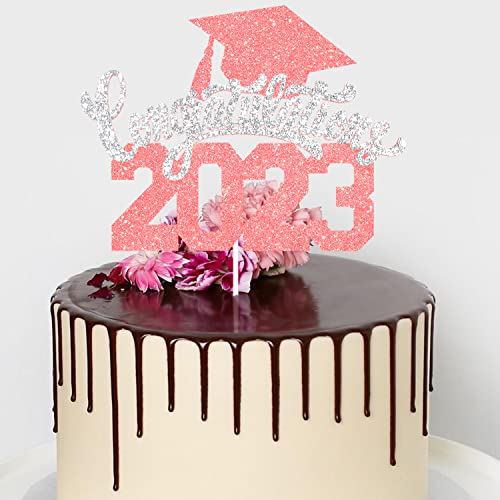 Congrats Grad 2023 Graduation Cake Topper - Class Of 2023 Party Pink Glitter Diploma Cake Supplies - Congratulations Master Ph.d Graduation Party Decoration #TOP2