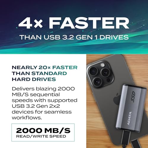 Image of ADATA SE880 1TB External Solid State Drive /SSD, USB 3.2 Gen 2x2 Type-C, Fast Speeds of up to 2000 MB /s - AELI-SE880-1TCGY (Titanium Gray) | Secure and Fast Data Transmission, Safe Data Storage, Supports Gaming Consoles, USB-C Port, AELI-SE880-1TCGY