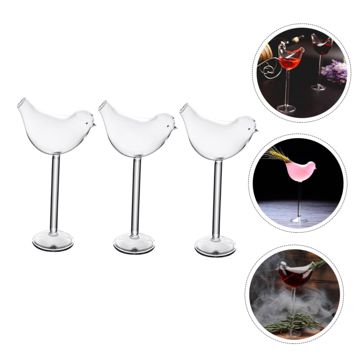 Cabilock 3 Piezas Copa de pájaro decoración de la mesa del comedor vasos altos anteojos vasos de whisky copas de aves vidrio pájaro creativo champán taza de café taza de agua