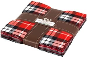 Robert Kaufman 10' Square Mammoth Plaid Flannel, 42-Piece, Crimson