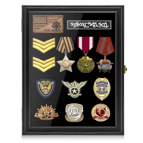 Image of PiaoHao 15.4 inchX 11.2 inch Pin Display Case Medal Shadow Box with 98% UV Protection for Military Medals, Beach Tags, Jewelry Pins, Pin Gift, Insignia Ribbons, Pin Enthusiast Collectibles Black Finish