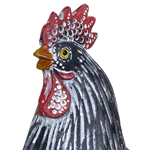 Exhart Rooster Garden Sculpture, Black Chicken Garden Statue With White Stripes, Outdoor Lawn And Yard Art Decoration, 11.5 X 4.5 X 12.5 Inch #TOP6