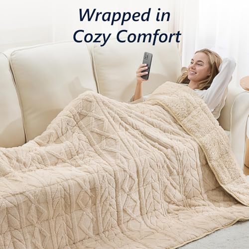 Image of Mr. Sandman Fleece Weighted Blanket for Adults Twin Size 15lbs, Heavy Throw Bed Blankets for Sleep and Calm, Soft Warm Sherpa Blanket for Winter, 48 x 72 Inches, Light Khaki