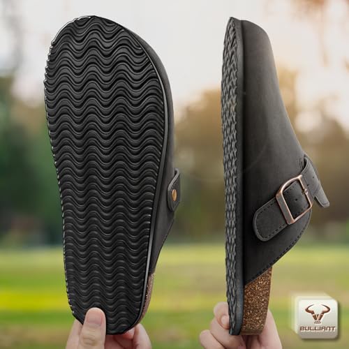 Image of BULLIANT Women Clogs-Fleece-Lined Suede Mules Slippers Nurse Shoes Unisex-Memory Foam Arch Support Cork-Footbed