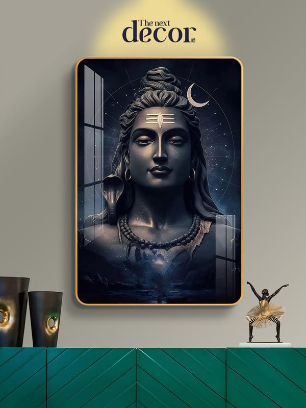 Image of The Next Decor Har Har mahadev Ji Wood Glass Finish Wall Art Decorative Painting for Living Room, Bedroom, Dining Room (Size: 24x16 Inches)