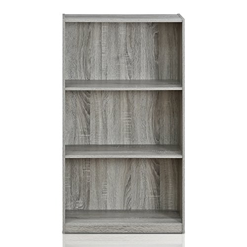 Furinno Basic 3-Tier Bookcase Storage Shelves, French Oak Grey