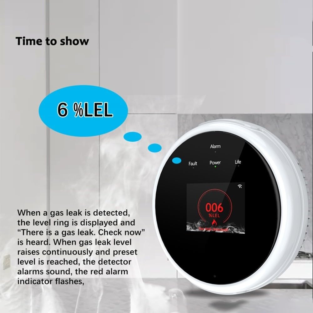 Alarm detektora gazu, LPG, wykrywacz wycieku gazu ziemnego, czujnik wycieku gazu ziemnego, inteligentny wyświetlacz LCD Tuya wykrywacz wycieku gazu, metan, propan, butan, palny, detektor gazu, pasuje