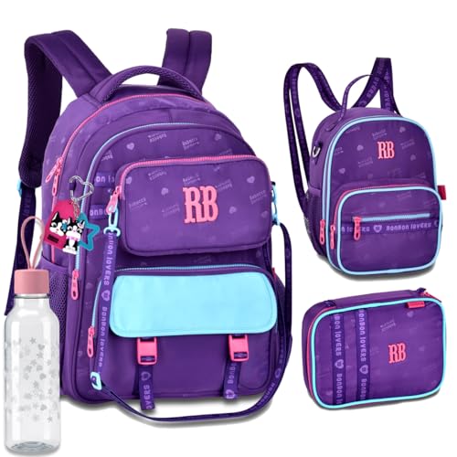 Kit Mochila Escolar Rebecca Bonbon RB 26227 Roxa com Pochete destacavel com Lancheira, Estojo box e Garrafinha coleção 2026
