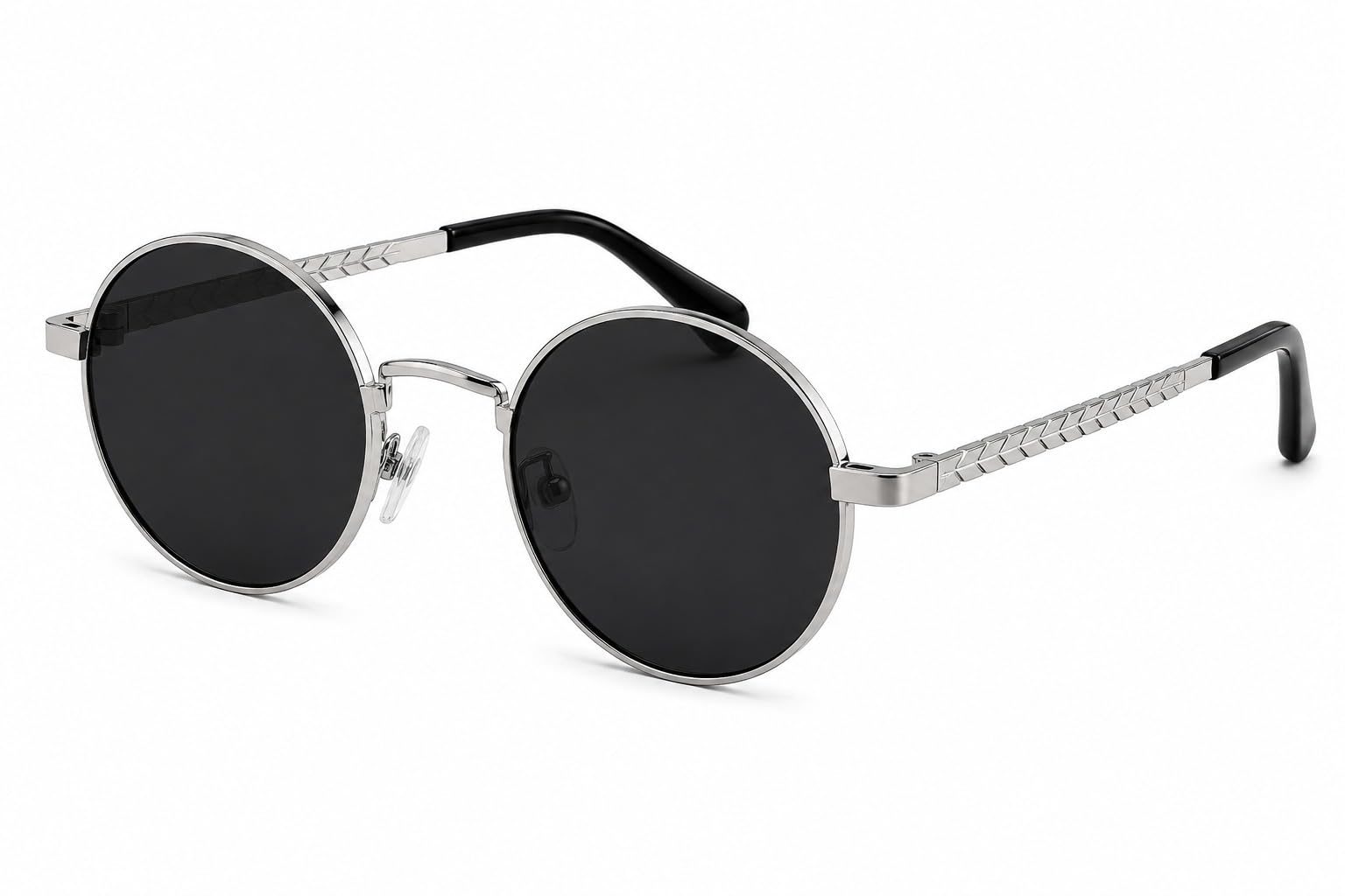 Classic Round Sunglasses for Men & Women | Retro Metal Frame Vintage Eyewear with Textured Temples | UV Protection Shades-image-11