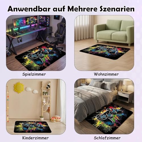 Clyrax Gaming Teppich, Cool Spielcontroller Muster Teppich Schlafzimmer, 80×120Cm Waschbarer Teppich für Arkade, Schlafzimmer, Wohnzimmer-Sofa-Bereich, Kinderzimmer