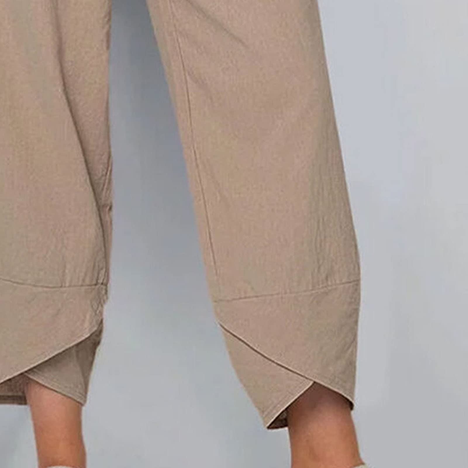 Maiyifu-GJ Women's Cotton Linen Loose Pants Summer Casual Baggy Lounge Pants Elastic Waist Lightweight Wide Leg Trousers (Apricot,XX-Large)