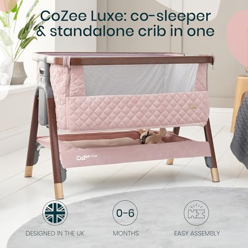 Image of Tutti Bambini CoZee Luxe Bedside Bassinet & Sleeper, Walnut /Blush | Portable Crib, Adjustable Crib for Newborns, Travel Case Included, 0-6 Months, Baby Essentials