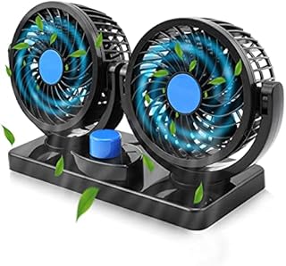 Car Fan 12V, Electric Car Cooling Fan with 360 Degree Rotatable 2 Speed Dual Head Car Auto Cooling Air Circulator Fan for Van SUV RV Boat Auto Vehicles Golf