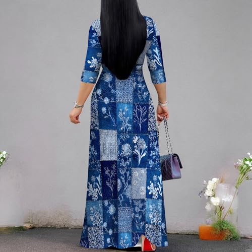 Image of SUZONANA Plus Size Dresses for Women Print Maxi Dresses Flowy 3 /4 Sleeve with Belt