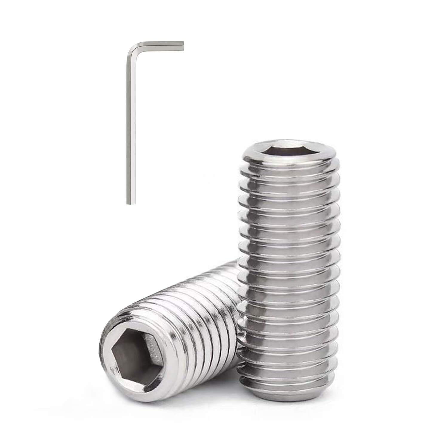 3/8-16 x 1'' (10 Pack) Set Screws, 304 Stainless Steel 18-8, Internal Hex Head Allen Drive Cup Point Screws (with Hex Key Wrench)
