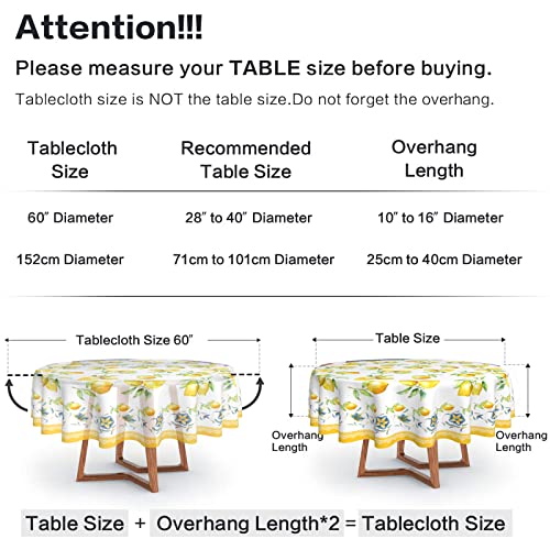Cezehaji Yellow Lemon Spring Leaf Blue Round Tablecloth Washable Polyester Lace Trim,Summer Fruits 60 Inch Kitchen Circle Table Cloth Cover Mat For Party Dinning Tabletop Wedding Home Deco #TOP2