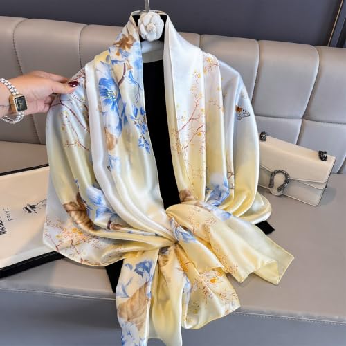 Image of Women's Floral Printed Silk Scarf | Premium Soft Lightweight Stole & Shawl | Fashion Neck Wrap for Wedding, Evening, Travel & Daily Wear | 180 x 90 cm