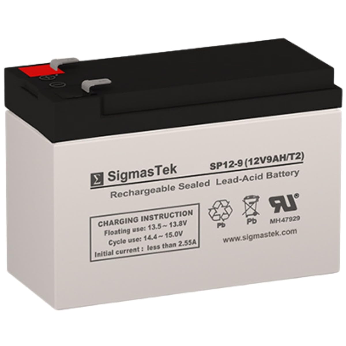 SigmasTek SP12-9 - 12V 9AH F2 SLA Battery - Replaces: Universal Power UB1290 (40748), UB1280HR (D5785), B&B Battery BP8-12, HR9-12, Vision CP1290, Yuasa NP9-12