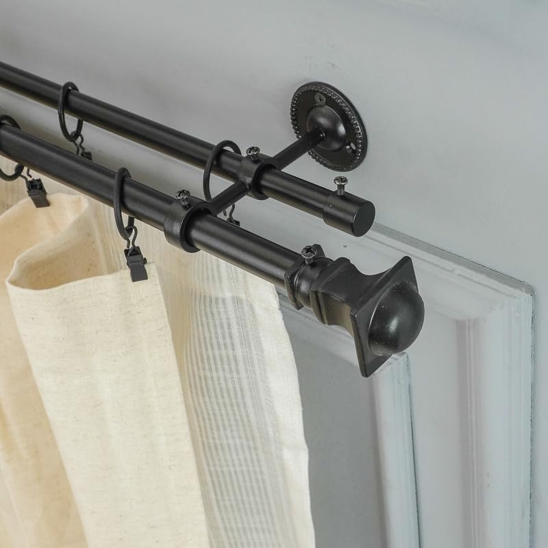 The Decor Mart 48"-88" Adjustable Double Curtain Rod For Door & Windows With Brackets Set Curtains Hanging Extendable Iron Metal Pipe Holder With Metal Half Round Finial (Black, 0.75" Diameter) (B0C9MJKHCG) Amazon Price History, Amazon Price Tracker