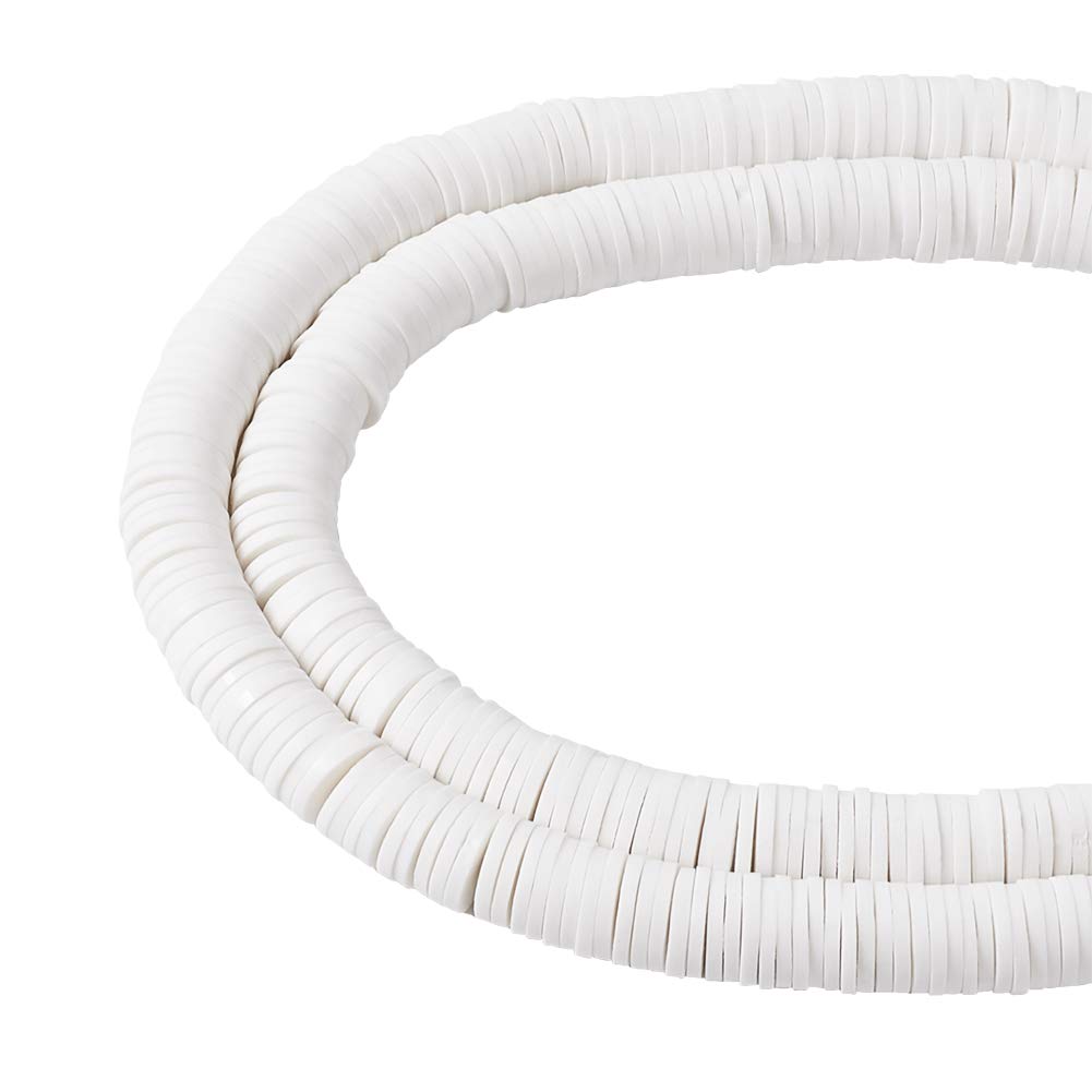 Elecrelive About 380~400pcs 8mm Flat Round Polymer Clay Spacer Beads Handmade Rondelle Disc Slice Heishi Loose Bead Strand for DIY Jewelry Earring Bracelet Necklace Craft Making, White