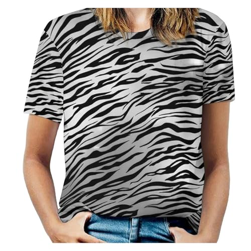 T-shirt manches courtes femme imprimé animal tigre grand taille col rond top chic