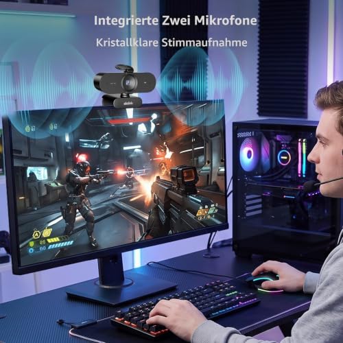 4K UHD Webcam, PC Kamera mit schnellem Autofokus, 2 Mikrofon für Laptop Mac – Ansicht 5