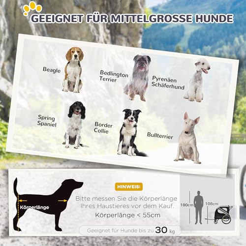 PawHut 2-in-1 Hundeanhänger & Hundebuggy, Hundefahrradanhänger Fahrradanhänger, Hundewagen mit Reflektoren für Mittelgroße Hunde bis 20 kg, Oxford-Gewebe, Grau