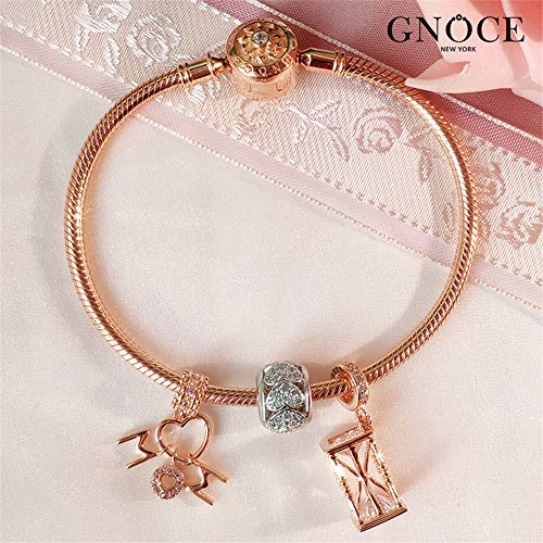Image of GNOCE Charm Bracelet S925 Sterling Silver Black /Rose Gold /Gold Plated DIY Snake Chain The Moment I Meet You Basic Charm Bracelet Bangle with Clasp
