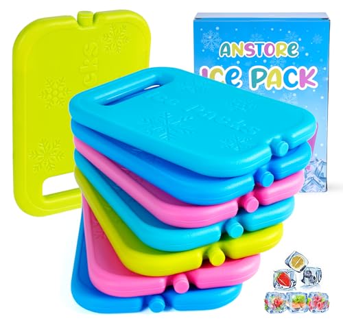 Anstore Kühlakkus Bunt 200ml, 8 Stück Kühlakku für Lunch Tragegriff & Extra Dünn & Lange Kühlleistung, 16x11x1.5cm Ice Packs Kühlelemente für Kühltasche oder Kühlbox, Rosa, Dunkelblau, Blau, Grasgrün