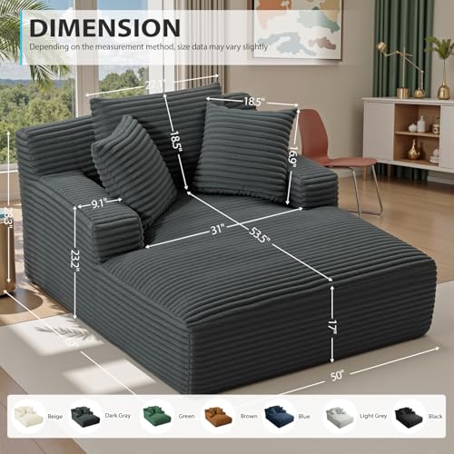 Image of 67 Inch Chaise Lounge Chair Indoor, Oversized Corduroy Upholstered Boneless Sofa Bed, Deep Seat Sleeper Couch Reading Chairs, Cloud Sofas Couches for Living Room, No Assembly Required (Dark Grey)