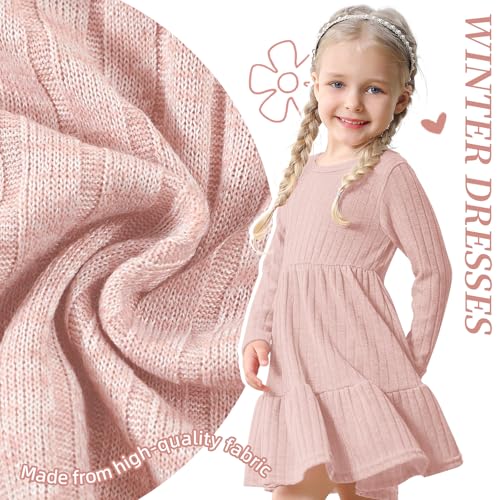 Image of Toddler Baby Girl Long Sleeve Dress Girls Knit Sweater Dresses Tiered Kids Swing Holiday Clothes Fall Winter