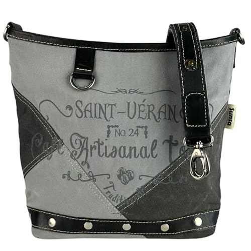 Sac à bandoulière en cuir et toile de qualité supérieure noir et gris