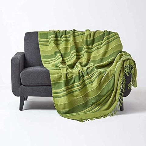 HOMESCAPES Cotton Textured Stripe Throw Cover
