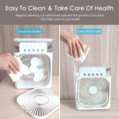 Image of DropMore Mini Cooler for Room Cooling AC portable mini fan With 7 Colours LED Light, 1 /2 /3 H Timer 3 Wind Speeds and 3 spray Modes for Office, Home, Dorm, Travel1