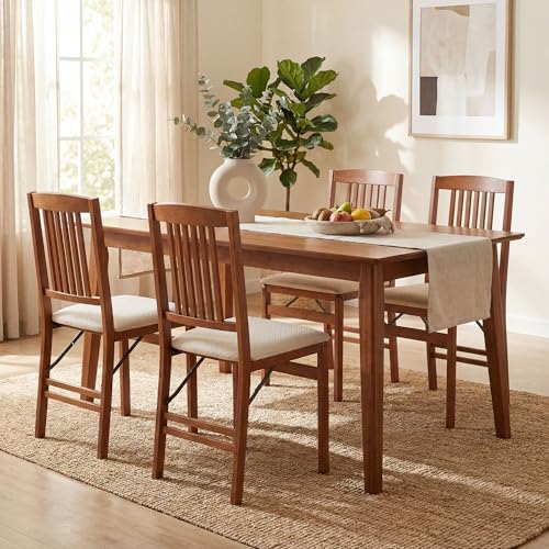Image of COSTWAY Solid Wood Folding Dining Chairs Set of 4 with Padded Seat, Walnut