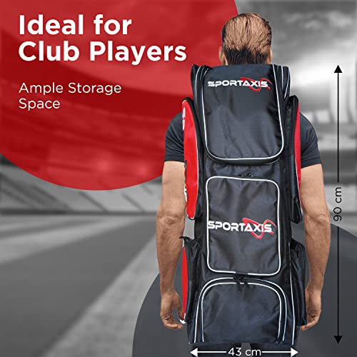 Sportaxis Cricket Full Duffle Kit Bag, Cricket Kit Bag, Multiple Compartments, Adjustable Padded Straps, Backpack, Black & Red #TOP1