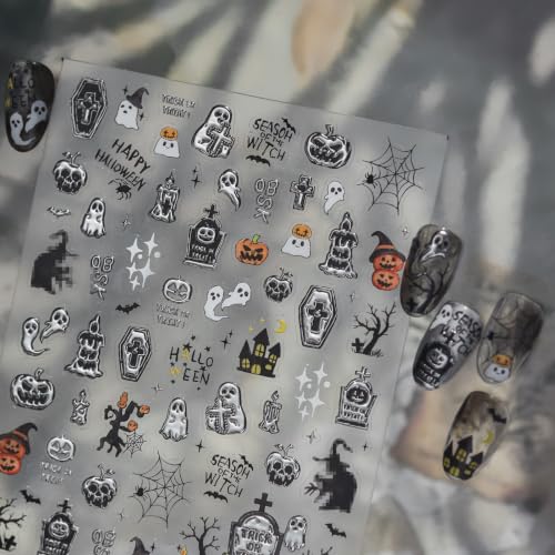 Image of Halloween Nail Stickers Self Adhesive Dark Ghost Nail Art Decal Decorations
