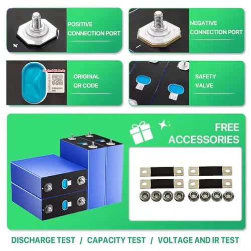 Image of EVE LiFePO4 Cell 3.2V 314Ah MB31 330Ah Grade A Battery Deep Cycle Lithium Iron Phosphate Rechargeable Battery with QR Code,M6 Nuts and Bus Bars