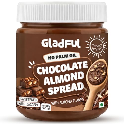 Image of Gladful Chocolate Almond Spread | 300g | No Palm Oil | No Refined Sugar | With Roasted Salted Almond Flakes | Clean Ingredients | Healthy Chocolatey Spread