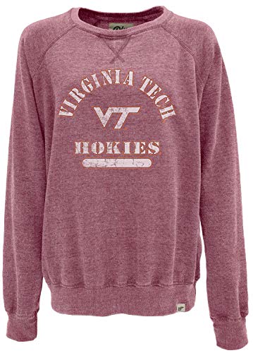 Blue 84 Women's Virginia Tech Hokies Burnout Crewneck Sweatshirt, Virginia Tech Hokies Cranberry, Large